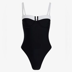 Express Black and White Color Block Balconette One Piece Swimsuit
